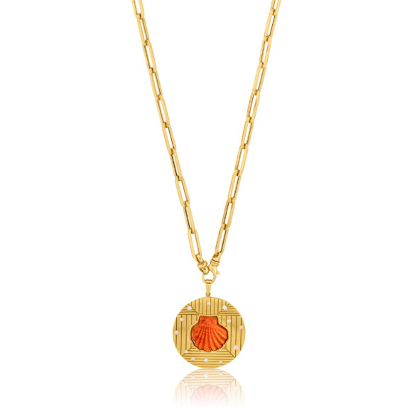 Golden Shell Diamond Pendant Necklace