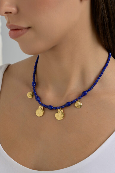 Blue Lapis Shell Charms Necklace