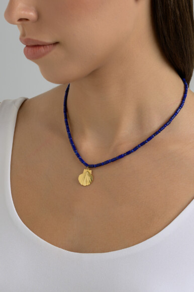 Blue Lapis Shell Charm Necklace