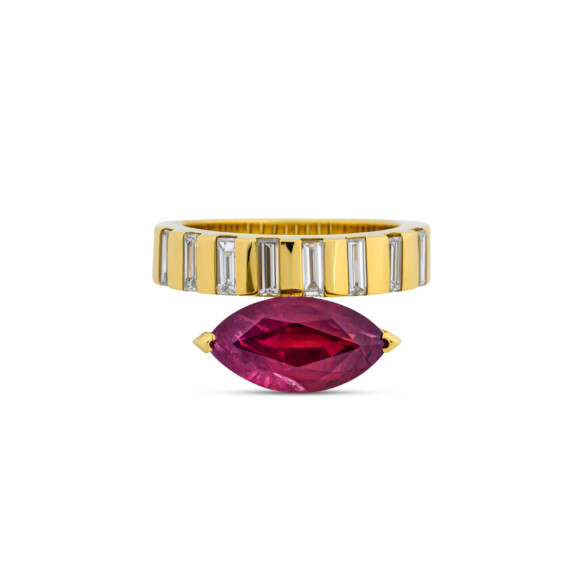 Sparkling Baguette and Marquise Ruby Ring