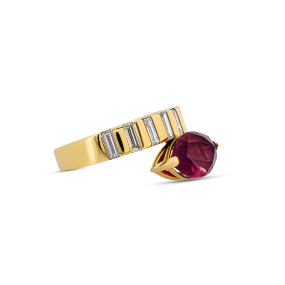 Sparkling Baguette and Marquise Ruby Ring