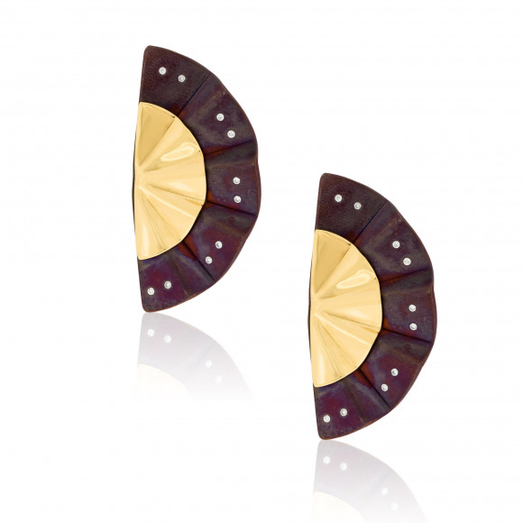 A.ER.MT0056_13_Anastasia Kessaris_Golden Geisha Burgundy Titanium, Gold and Diamond Earrings Short Length