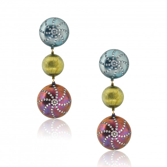 Anastasia Kessaris Sea Urchin Shell Diamond Dangle Earrings