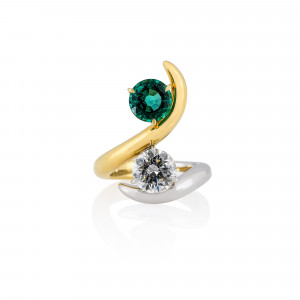 DAP.192177_Anastasia Kessaris_Yellow & White Gold Wrap Brilliant Diamond Emerald Ring