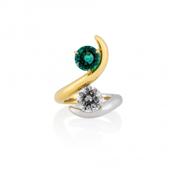 DAP.192177_Anastasia Kessaris_Yellow & White Gold Wrap Brilliant Diamond Emerald Ring