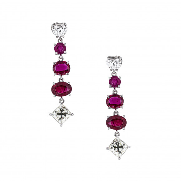SKP.201366_Anastasia Kessaris_Fancy cut Diamond, Oval and Brilliant Cut Ruby Earrings