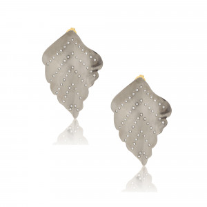 New Leaf Polished Titanium Diamond Earrings