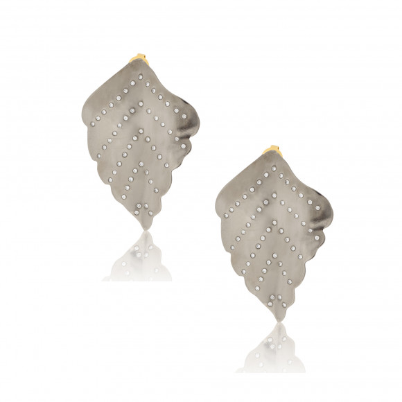 New Leaf Polished Titanium Diamond Earrings