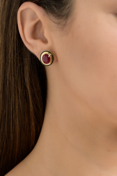 SKP.201335_Anastasia Kessaris_Black Enamel Gold Ruby Earrings