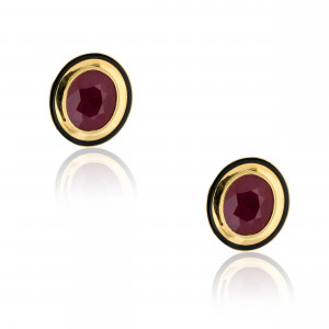 SKP.201335_Anastasia Kessaris_Black Enamel Gold Ruby Earrings