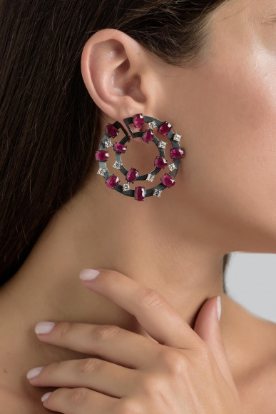 SKP.170775_Anastasia Kessaris_Diamond & Ruby Treated White Gold Earrings