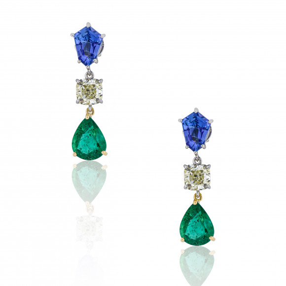 SKP.201397_Anastasia Kessaris_Sapphire Diamond and Emerald Drop Earrings