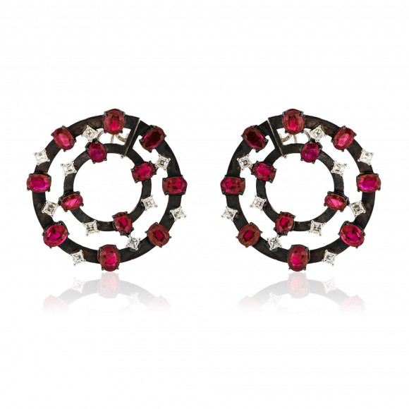 SKP.170775_Anastasia Kessaris_Diamond & Ruby Treated White Gold Earrings
