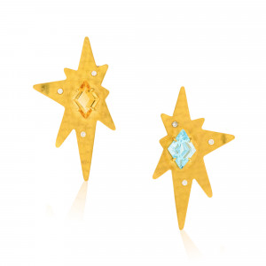 SKP.190271_Anastasia Kessaris_Asterisco Brushed Yellow Gold Diamond Citrine and Aquamarine Earrings