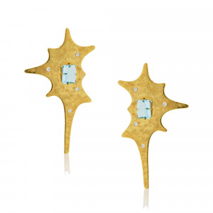 SKP.190275_Anastasia Kessaris_Splasher Brushed Yellow Gold Diamond and Aquamarine Earrings