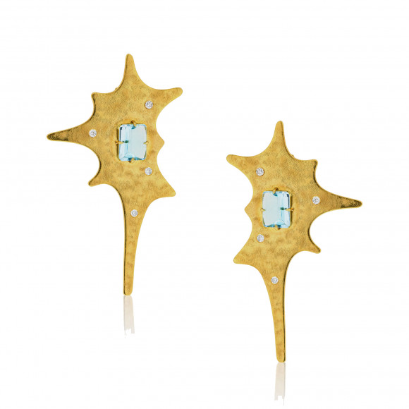 SKP.190275_Anastasia Kessaris_Splasher Brushed Yellow Gold Diamond and Aquamarine Earrings